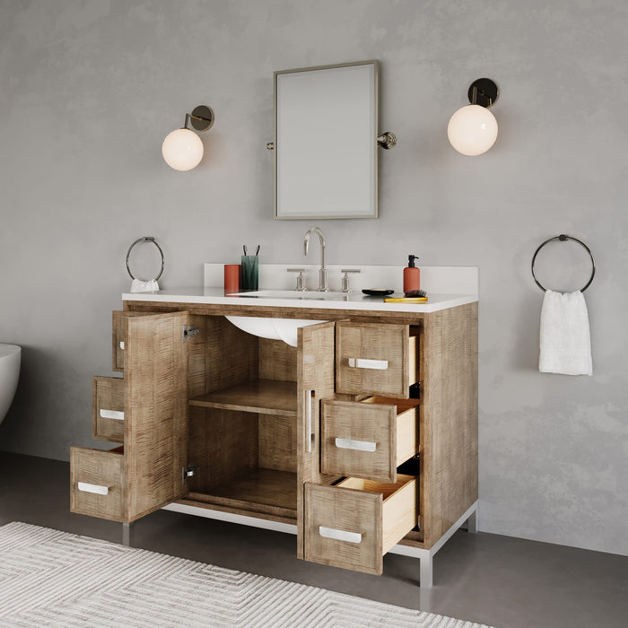 Kingston Westin WE48QZ01LW - 48 in. x 22 in. Bathroom Vanity Single Sink with White Brook Quartz Top, Lustrous Walnut