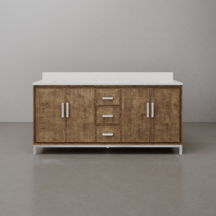 Kingston Westin WE72QZ01LW - 72 in. x 22 in. Bathroom Vanity Double Sink with White Brook Quartz Top, Lustrous Walnut