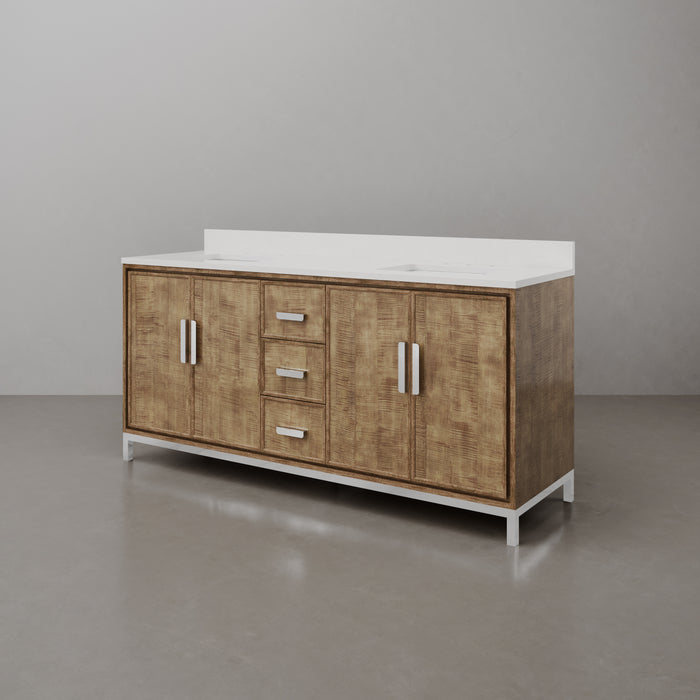 Kingston Westin WE72QZ01LW - 72 in. x 22 in. Bathroom Vanity Double Sink with White Brook Quartz Top, Lustrous Walnut