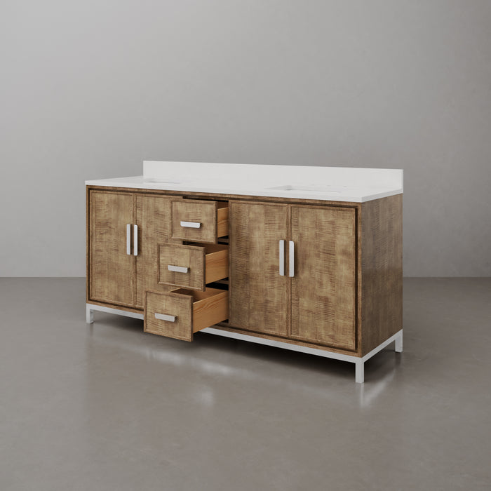 Kingston Westin WE72QZ01LW - 72 in. x 22 in. Bathroom Vanity Double Sink with White Brook Quartz Top, Lustrous Walnut