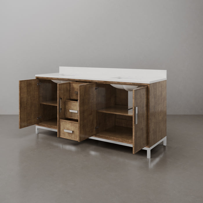 Kingston Westin WE72QZ01LW - 72 in. x 22 in. Bathroom Vanity Double Sink with White Brook Quartz Top, Lustrous Walnut