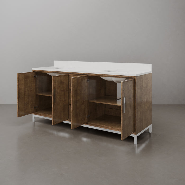 Kingston Westin WE72QZ01LW - 72 in. x 22 in. Bathroom Vanity Double Sink with White Brook Quartz Top, Lustrous Walnut
