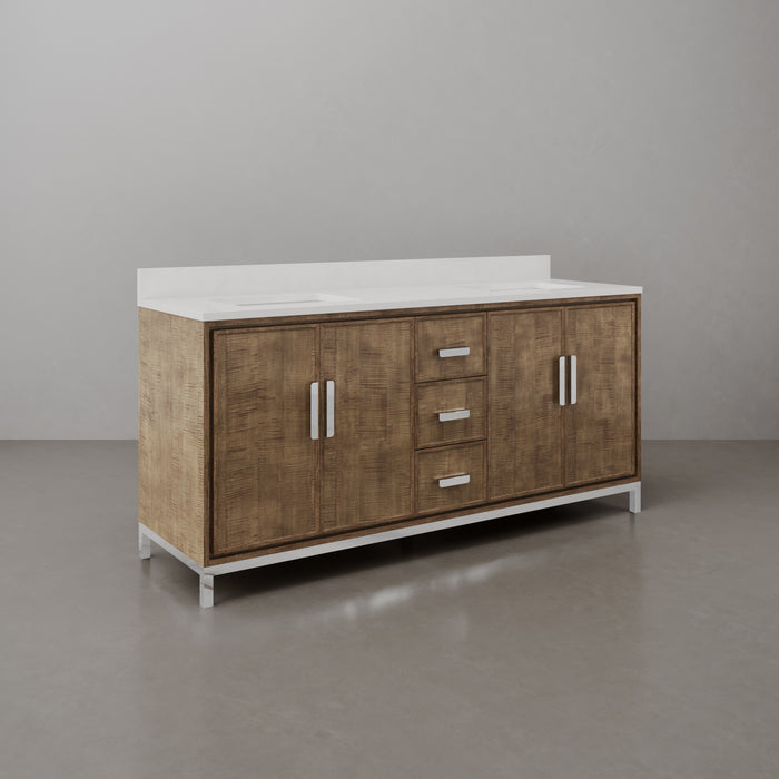 Kingston Westin WE72QZ01LW - 72 in. x 22 in. Bathroom Vanity Double Sink with White Brook Quartz Top, Lustrous Walnut