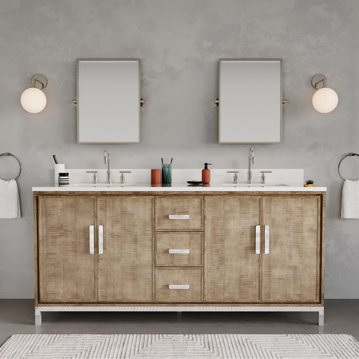 Kingston Westin WE72QZ01LW - 72 in. x 22 in. Bathroom Vanity Double Sink with White Brook Quartz Top, Lustrous Walnut