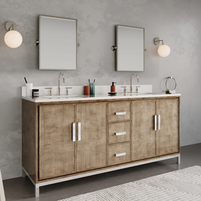 Kingston Westin WE72QZ01LW - 72 in. x 22 in. Bathroom Vanity Double Sink with White Brook Quartz Top, Lustrous Walnut