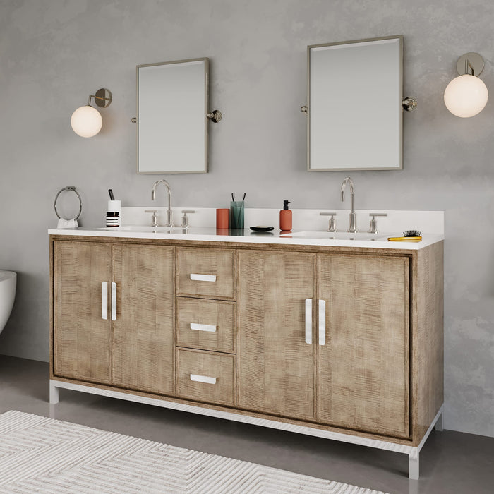Kingston Westin WE72QZ01LW - 72 in. x 22 in. Bathroom Vanity Double Sink with White Brook Quartz Top, Lustrous Walnut