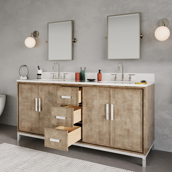 Kingston Westin WE72QZ01LW - 72 in. x 22 in. Bathroom Vanity Double Sink with White Brook Quartz Top, Lustrous Walnut