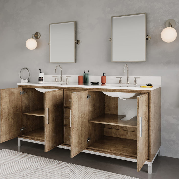 Kingston Westin WE72QZ01LW - 72 in. x 22 in. Bathroom Vanity Double Sink with White Brook Quartz Top, Lustrous Walnut