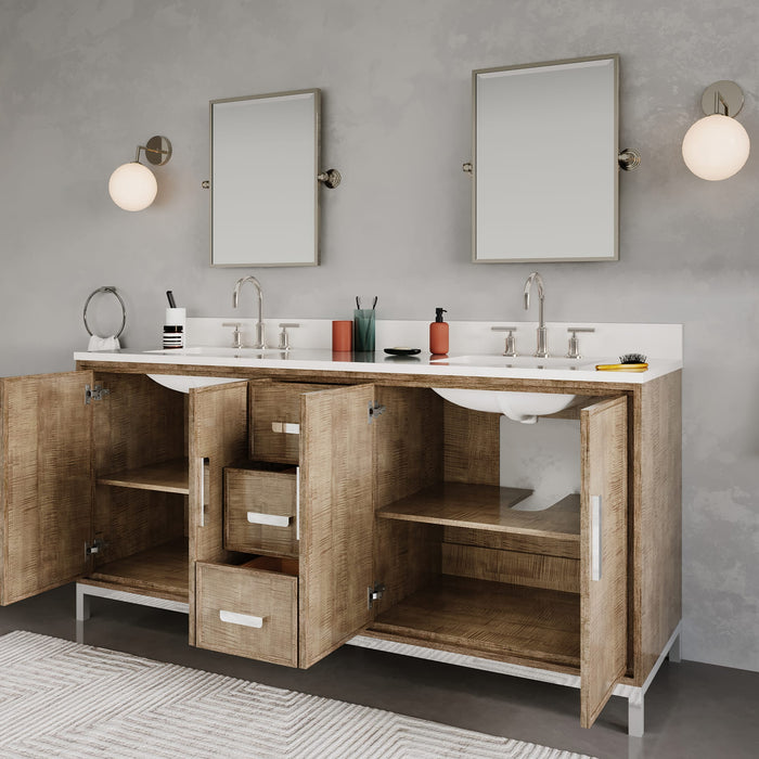 Kingston Westin WE72QZ01LW - 72 in. x 22 in. Bathroom Vanity Double Sink with White Brook Quartz Top, Lustrous Walnut