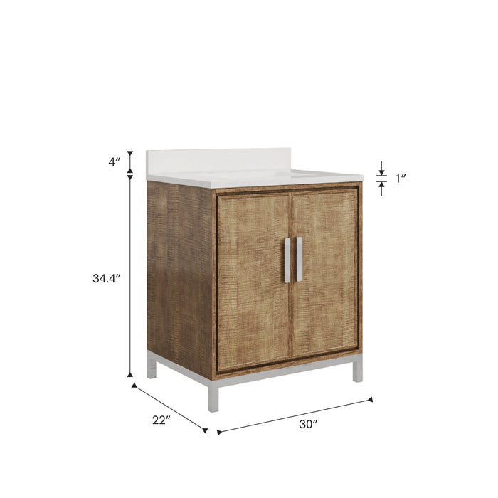 Kingston Westin WE30QZ01LW - 30 in. x 22 in. Bathroom Vanity Single Sink with White Brook Quartz Top, Lustrous Walnut