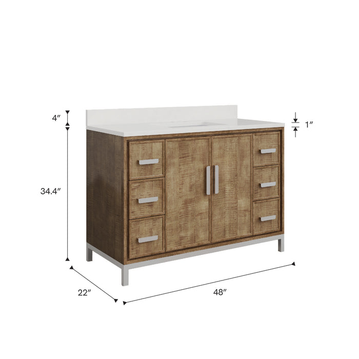 Kingston Westin WE48QZ01LW - 48 in. x 22 in. Bathroom Vanity Single Sink with White Brook Quartz Top, Lustrous Walnut