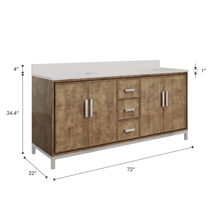 Kingston Westin WE72QZ01LW - 72 in. x 22 in. Bathroom Vanity Double Sink with White Brook Quartz Top, Lustrous Walnut