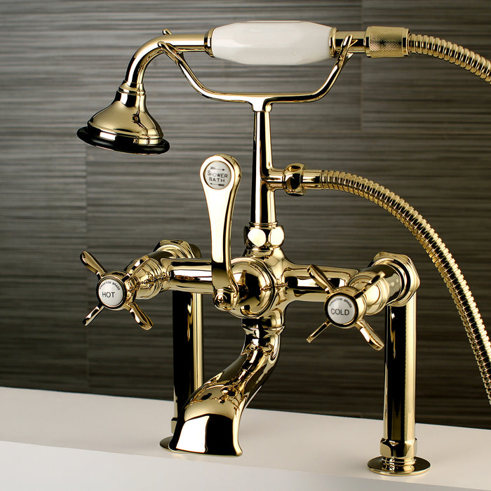 Essex AE103T2BEX Three-Handle 2-Hole Deck Mount Clawfoot Tub Faucet with Hand Shower, Polished Brass