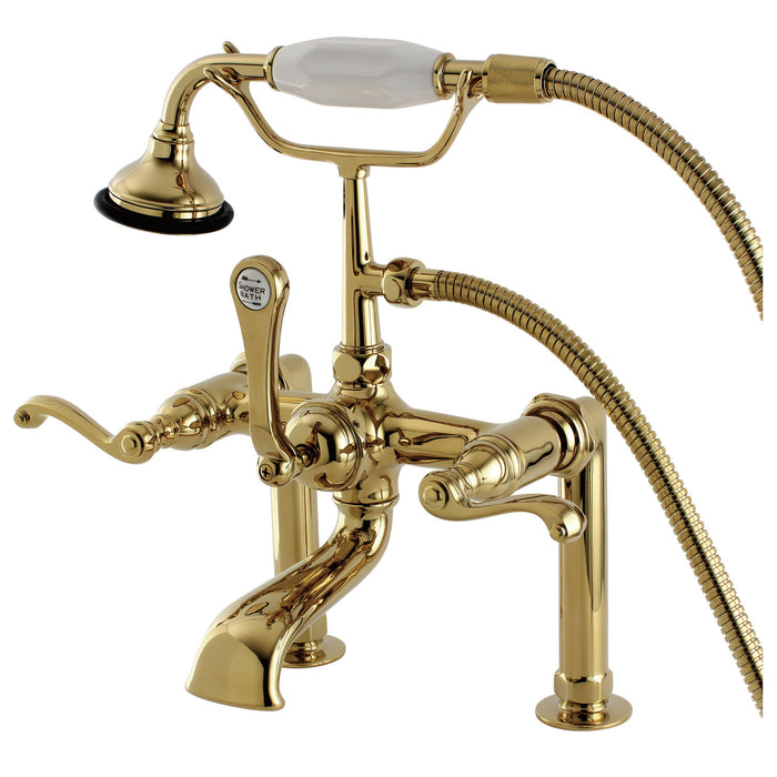 Royale AE103T2FL Three-Handle 2-Hole Deck Mount Clawfoot Tub Faucet with Hand Shower, Polished Brass