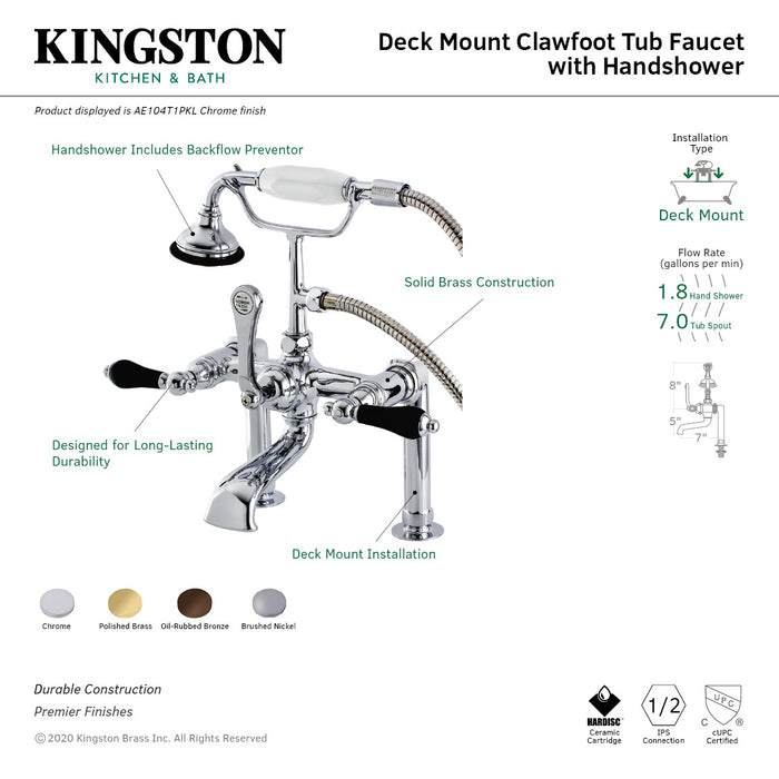 Duchess AE103T2PKL Three-Handle 2-Hole Deck Mount Clawfoot Tub Faucet with Hand Shower, Polished Brass