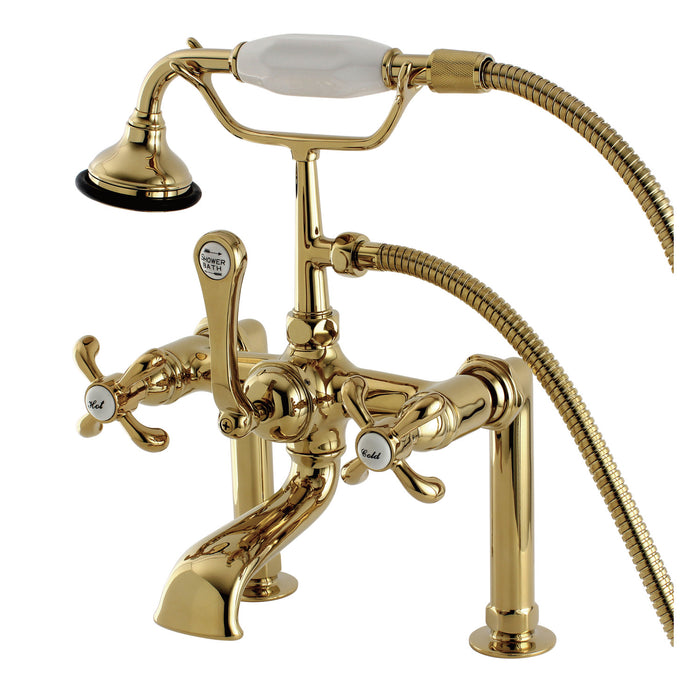 French Country AE103T2TX Three-Handle 2-Hole Deck Mount Clawfoot Tub Faucet with Hand Shower, Polished Brass