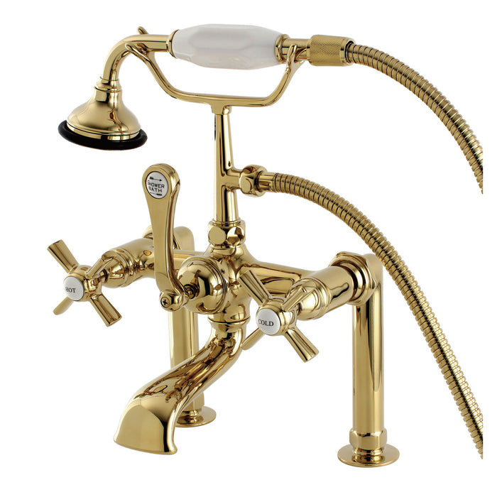 Millennium AE103T2ZX Three-Handle 2-Hole Deck Mount Clawfoot Tub Faucet with Hand Shower, Polished Brass
