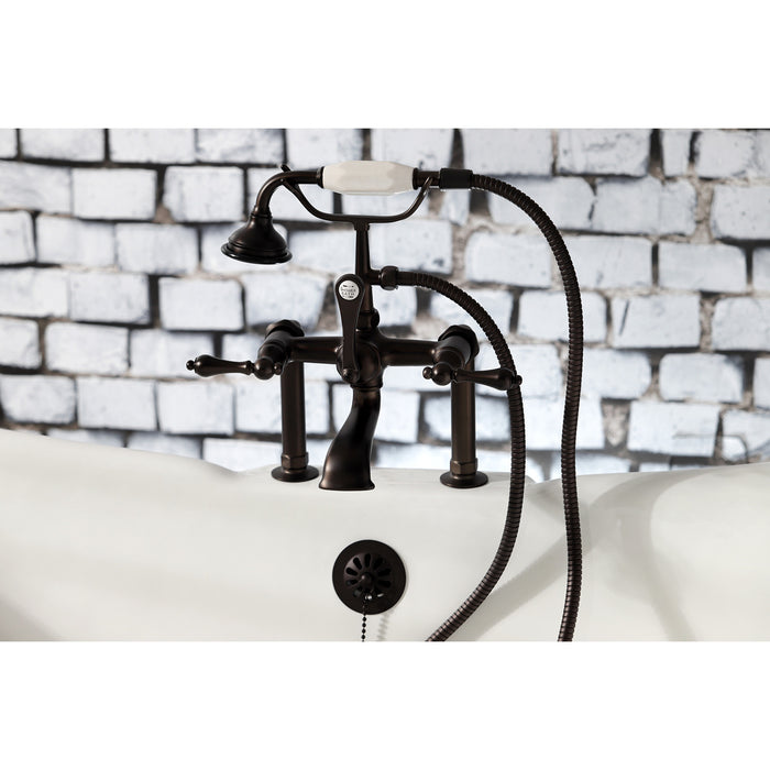 Aqua Vintage AE103T5 Three-Handle 2-Hole Deck Mount Clawfoot Tub Faucet with Hand Shower, Oil Rubbed Bronze