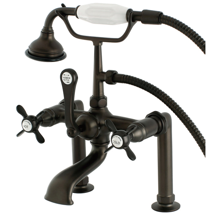 Essex AE103T5BEX Three-Handle 2-Hole Deck Mount Clawfoot Tub Faucet with Hand Shower, Oil Rubbed Bronze