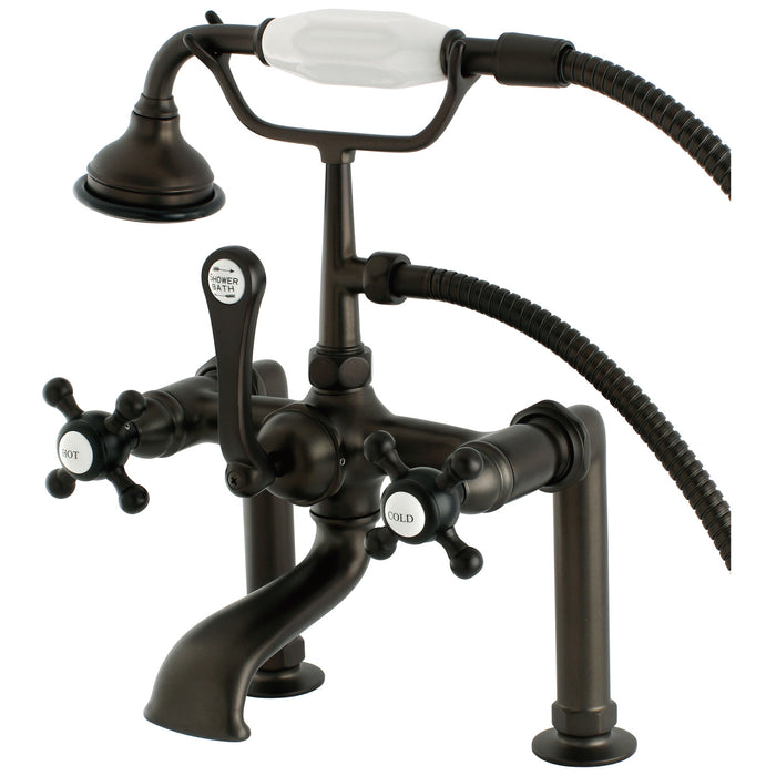 English Country AE103T5BX Three-Handle 2-Hole Deck Mount Clawfoot Tub Faucet with Hand Shower, Oil Rubbed Bronze