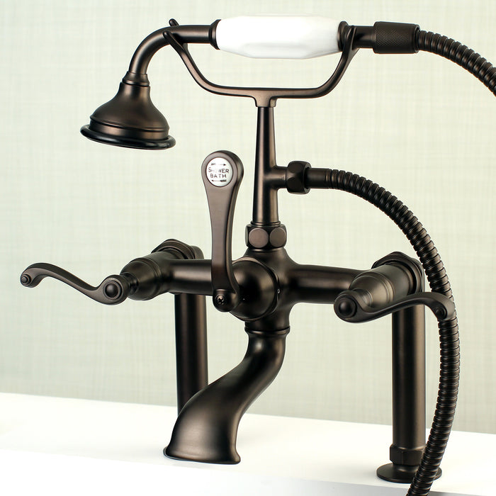 Royale AE103T5FL Three-Handle 2-Hole Deck Mount Clawfoot Tub Faucet with Hand Shower, Oil Rubbed Bronze