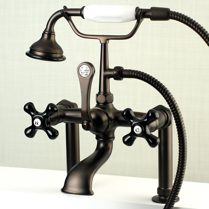 Kingston Heirloom AE103T5PKX - Duchess Three-Handle 2-Hole Deck-Mount Clawfoot Tub Faucet with Hand Shower, Oil Rubbed Bronze