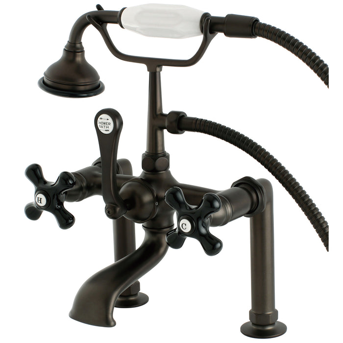 Kingston Heirloom AE103T5PKX - Duchess Three-Handle 2-Hole Deck-Mount Clawfoot Tub Faucet with Hand Shower, Oil Rubbed Bronze