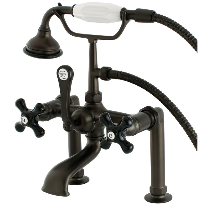 Duchess AE103T5PKX Three-Handle 2-Hole Deck Mount Clawfoot Tub Faucet with Hand Shower, Oil Rubbed Bronze