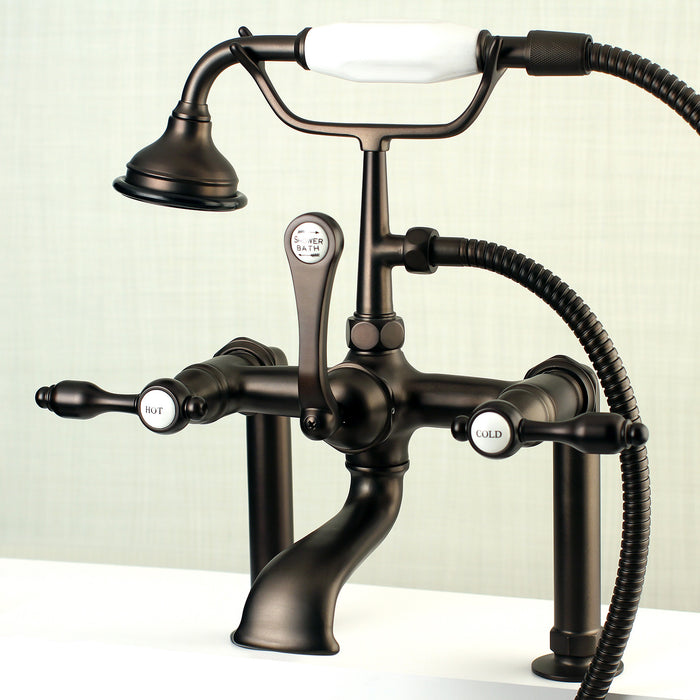 Kingston Heirloom AE103T5TAL - Tudor Three-Handle 2-Hole Deck-Mount Clawfoot Tub Faucet with Hand Shower, Oil Rubbed Bronze