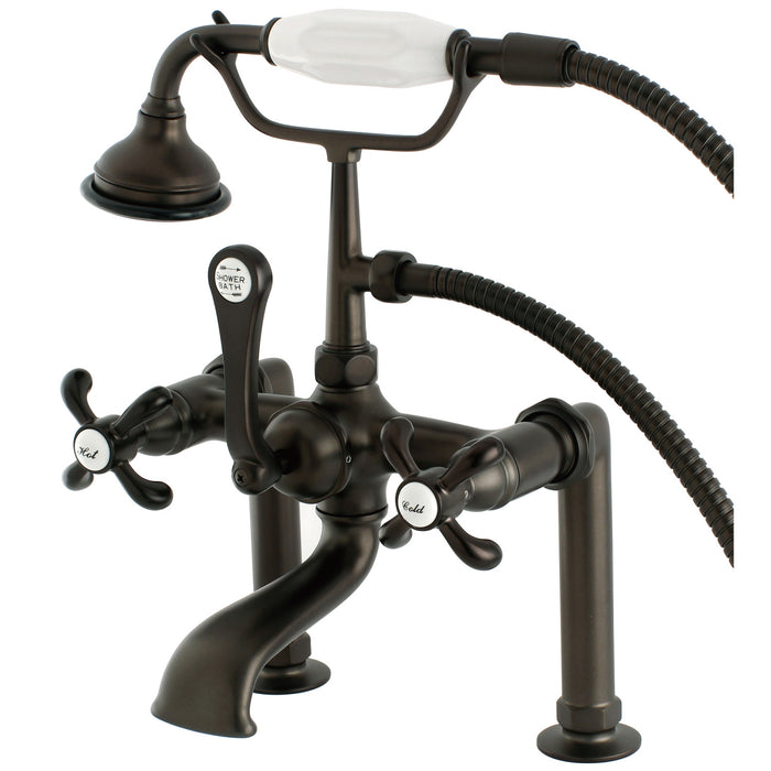 Kingston Heirloom AE103T5TX - French Country Three-Handle 2-Hole Deck-Mount Clawfoot Tub Faucet with Hand Shower, Oil Rubbed Bronze