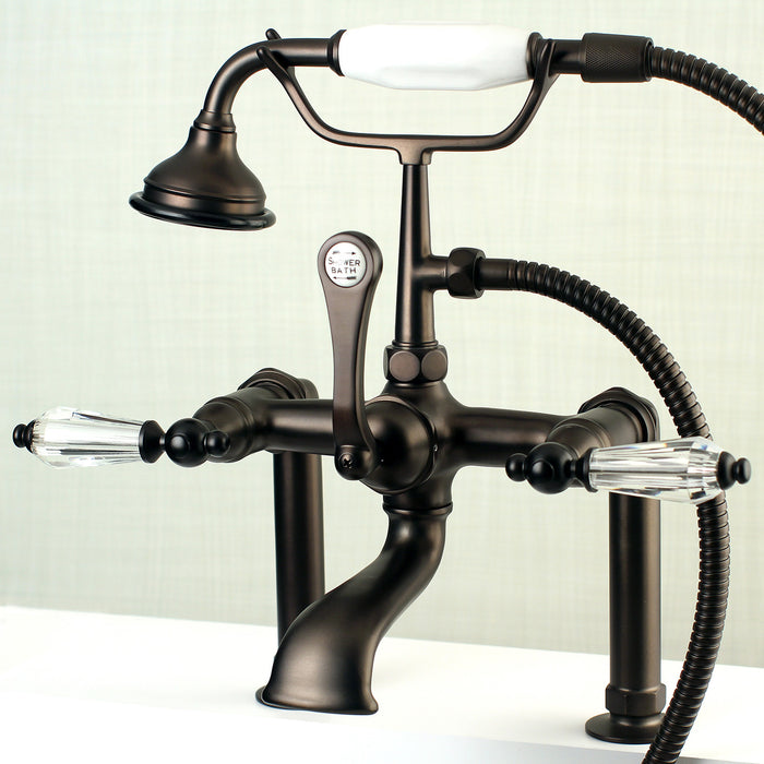 Wilshire AE103T5WLL Three-Handle 2-Hole Deck Mount Clawfoot Tub Faucet with Hand Shower, Oil Rubbed Bronze