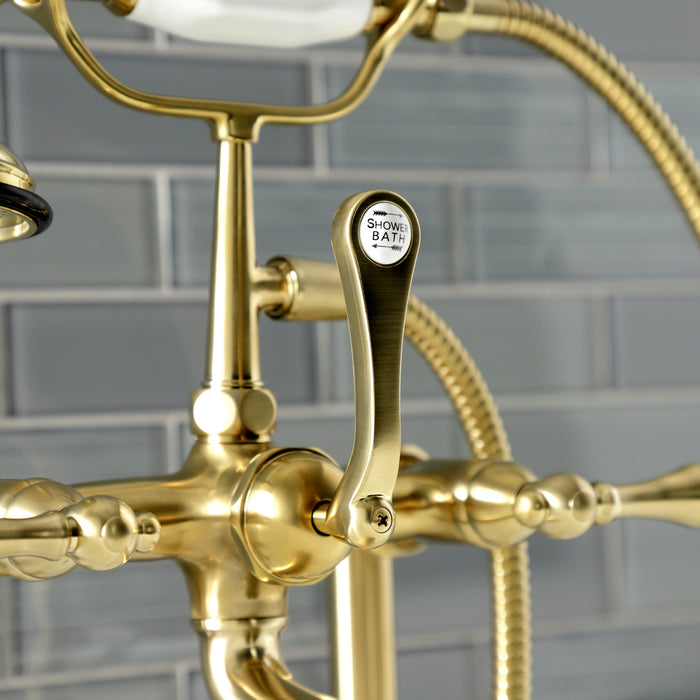 Aqua Vintage AE103T7 Three-Handle 2-Hole Deck Mount Clawfoot Tub Faucet with Hand Shower, Brushed Brass