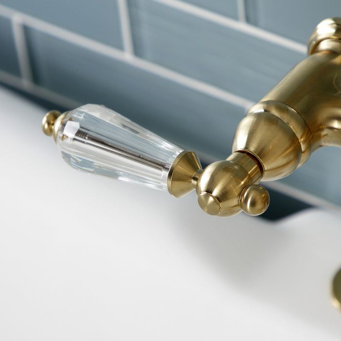 Kingston Heirloom AE103T7WLL - Wilshire Three-Handle 2-Hole Deck-Mount Clawfoot Tub Faucet with Hand Shower, Brushed Brass