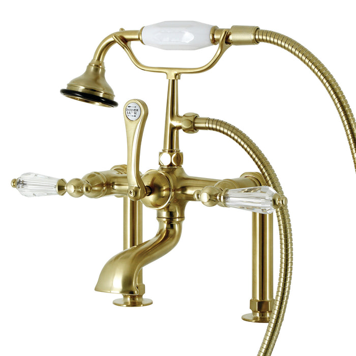 Kingston Heirloom AE103T7WLL - Wilshire Three-Handle 2-Hole Deck-Mount Clawfoot Tub Faucet with Hand Shower, Brushed Brass