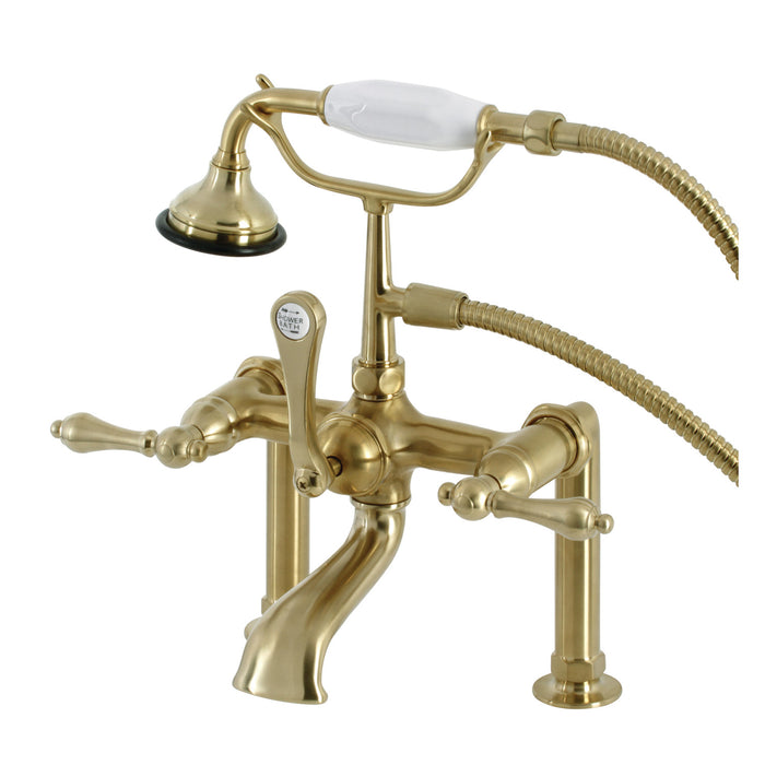 Kingston Heirloom AE103T7 - Aqua Vintage Three-Handle 2-Hole Deck-Mount Clawfoot Tub Faucet with Hand Shower, Brushed Brass