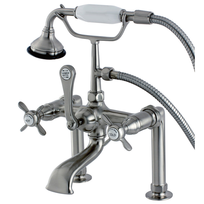 Essex AE103T8BEX Three-Handle 2-Hole Deck Mount Clawfoot Tub Faucet with Hand Shower, Brushed Nickel