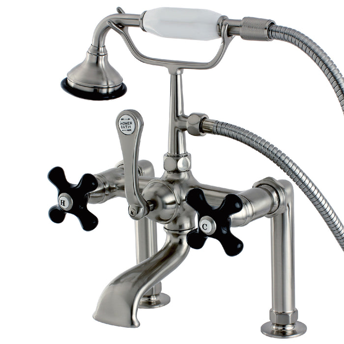 Duchess AE103T8PKX Three-Handle 2-Hole Deck Mount Clawfoot Tub Faucet with Hand Shower, Brushed Nickel