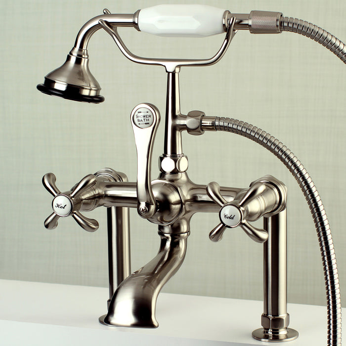 French Country AE103T8TX Three-Handle 2-Hole Deck Mount Clawfoot Tub Faucet with Hand Shower, Brushed Nickel