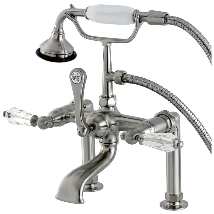 Wilshire AE103T8WLL Three-Handle 2-Hole Deck Mount Clawfoot Tub Faucet with Hand Shower, Brushed Nickel