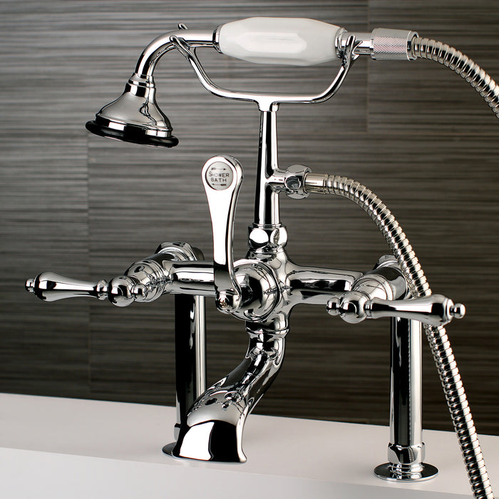 Kingston Heirloom AE104T1 - Aqua Vintage Three-Handle 2-Hole Deck-Mount Clawfoot Tub Faucet with Hand Shower, Polished Chrome