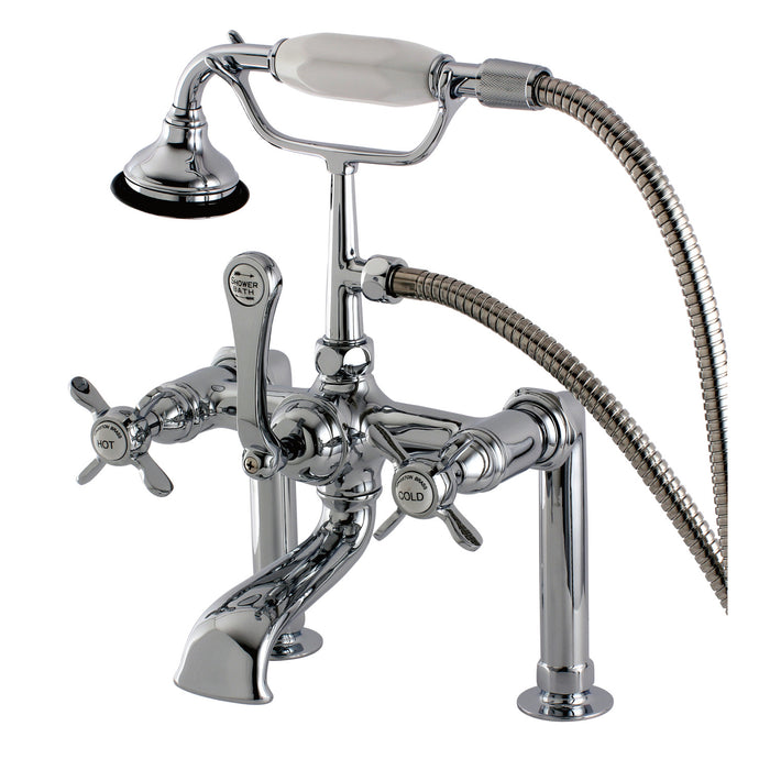 Kingston Heirloom AE104T1BEX - Essex Three-Handle 2-Hole Deck-Mount Clawfoot Tub Faucet with Hand Shower, Polished Chrome
