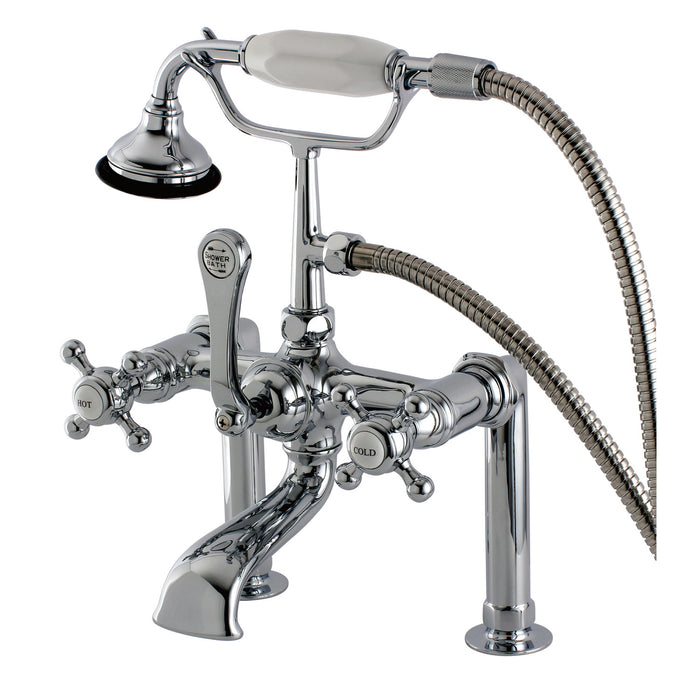 English Country AE104T1BX Three-Handle 2-Hole Deck Mount Clawfoot Tub Faucet with Hand Shower, Polished Chrome