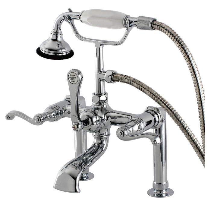 Royale AE104T1FL Three-Handle 2-Hole Deck Mount Clawfoot Tub Faucet with Hand Shower, Polished Chrome