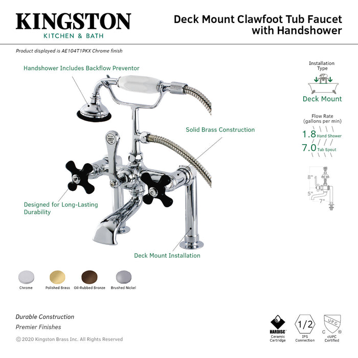 Duchess AE104T1PKX Three-Handle 2-Hole Deck Mount Clawfoot Tub Faucet with Hand Shower, Polished Chrome