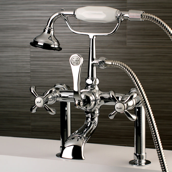 Kingston Heirloom AE104T1TX - French Country Three-Handle 2-Hole Deck-Mount Clawfoot Tub Faucet with Hand Shower, Polished Chrome