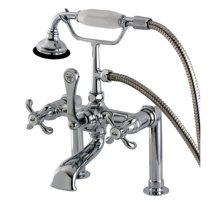 Kingston Heirloom AE104T1TX - French Country Three-Handle 2-Hole Deck-Mount Clawfoot Tub Faucet with Hand Shower, Polished Chrome