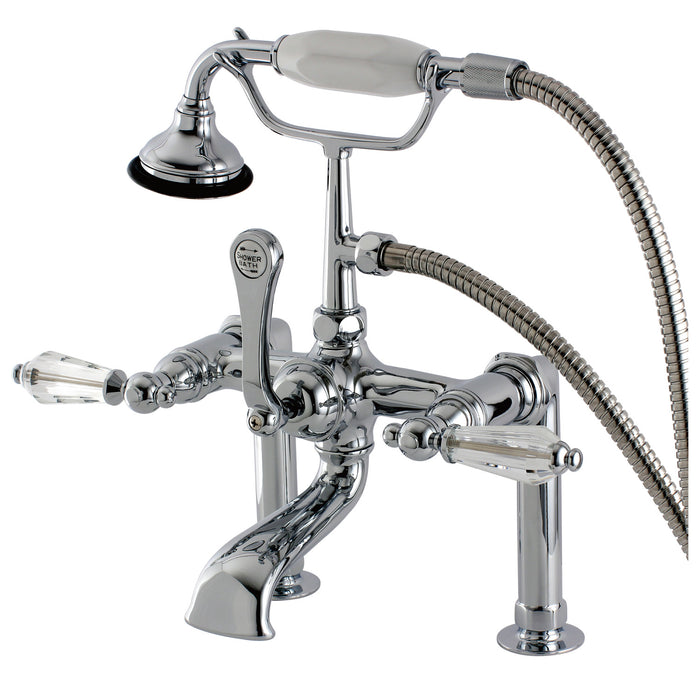 Wilshire AE104T1WLL Three-Handle 2-Hole Deck Mount Clawfoot Tub Faucet with Hand Shower, Polished Chrome