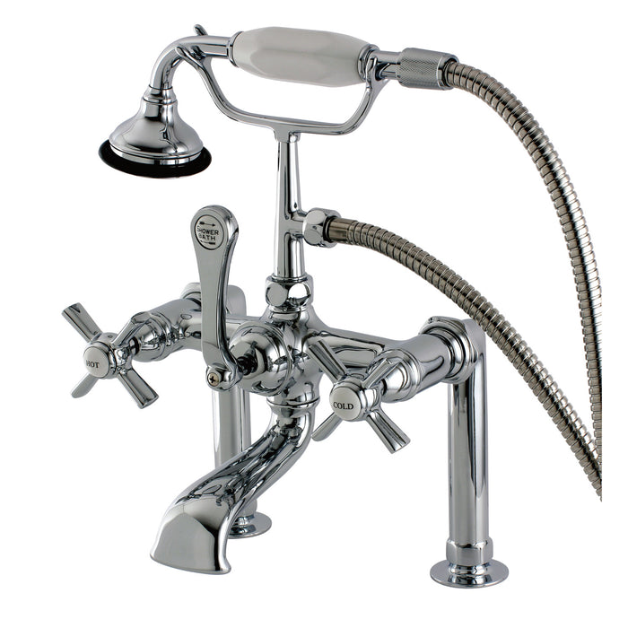 Kingston Heirloom AE104T1ZX - Millennium Three-Handle 2-Hole Deck-Mount Clawfoot Tub Faucet with Hand Shower, Polished Chrome