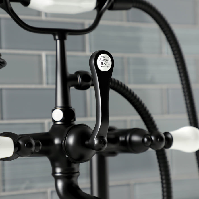 Kingston Heirloom AE105T0 - Aqua Vintage Three-Handle 2-Hole Deck-Mount Clawfoot Tub Faucet with Hand Shower, Matte Black