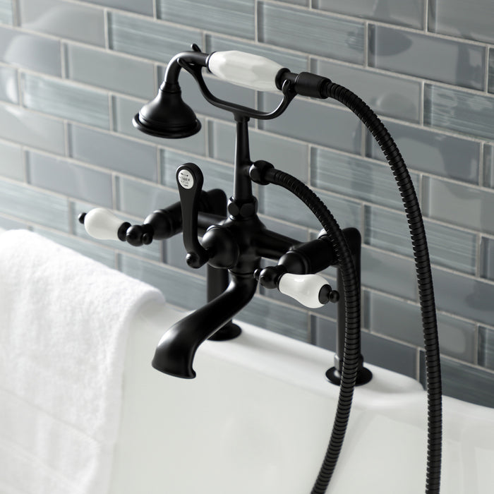 Aqua Vintage AE105T0 Three-Handle 2-Hole Deck Mount Clawfoot Tub Faucet with Hand Shower, Matte Black